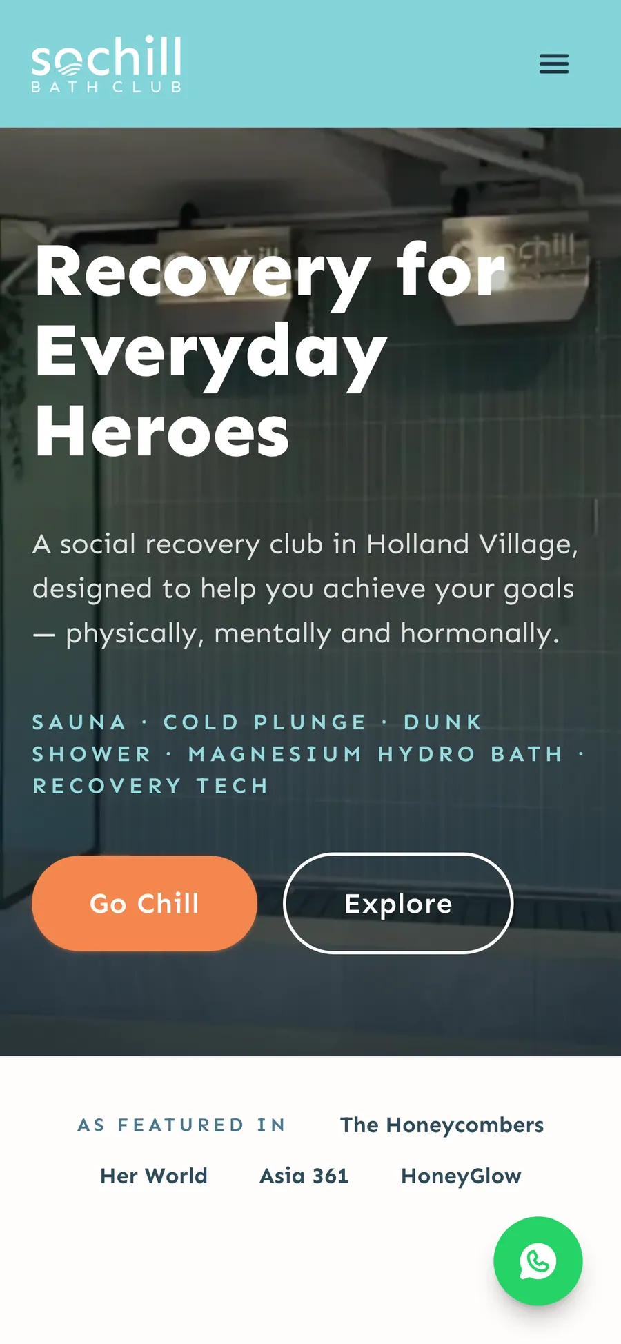 Sochill Bath Club homepage on a phone